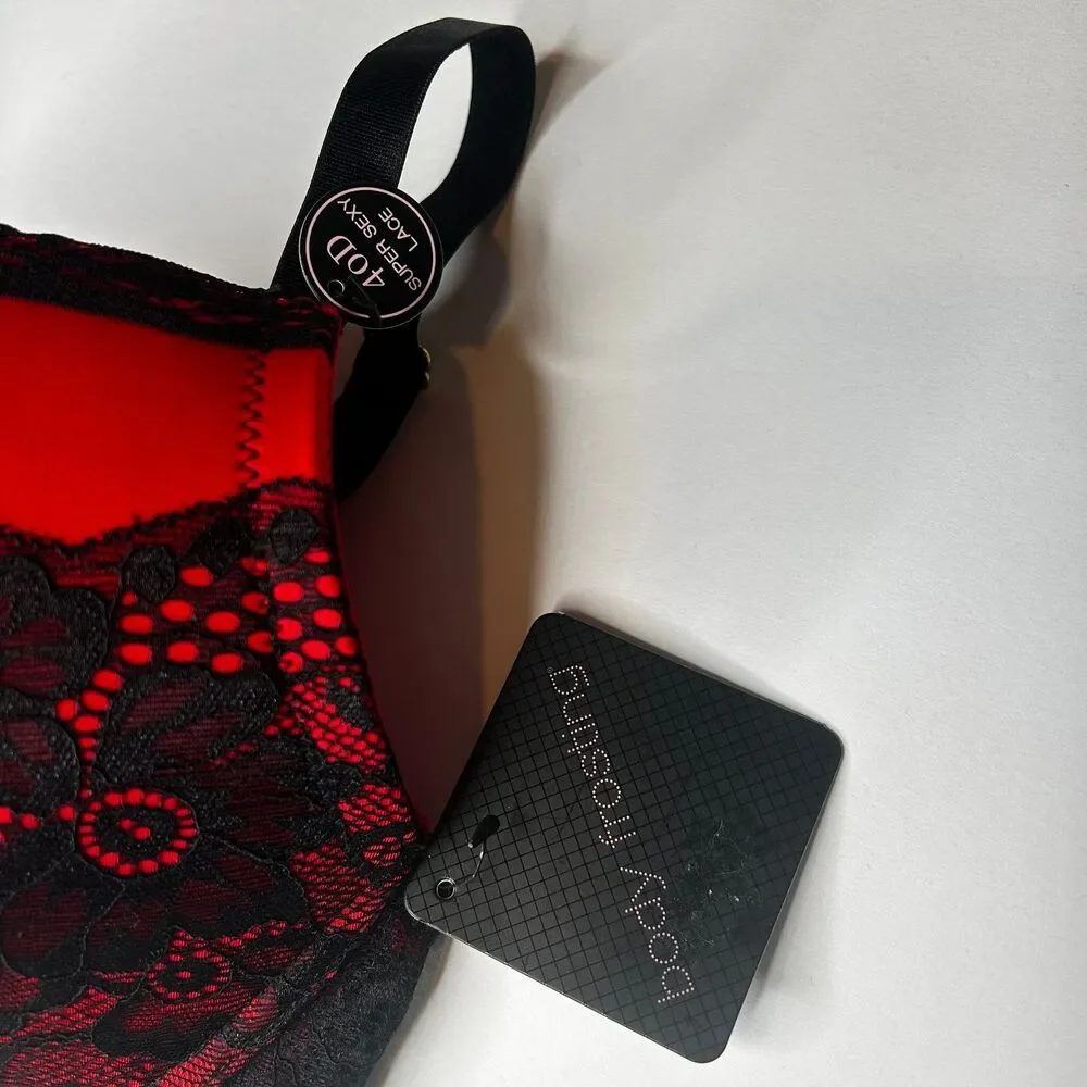 New Red Black floral Lace Lined Bra 40D